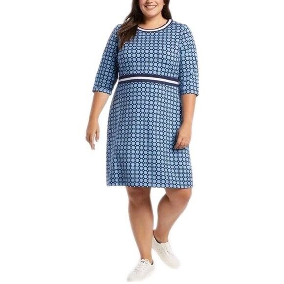 Draper James Persley Ponte Dress Plus Size 3X Circles Blue White Half Sleeve - Picture 1 of 10